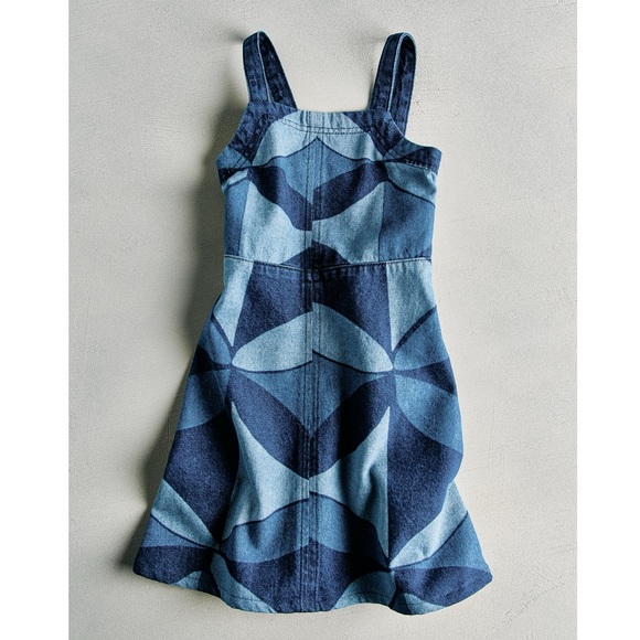 Zara Kids Girls SEA NY Geometric Print Denim Dress 6y NWT